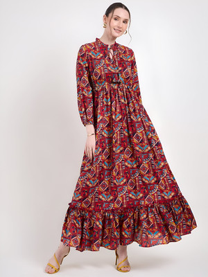 ZWERLON Women A-line Maroon Maxi/Full Length Dress