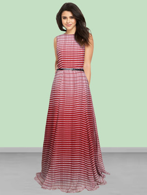NAVYANKAA Women Gown Maroon Maxi/Full Length Dress