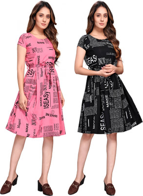 Rinra Women A-line White, Black, Pink Knee Length Dress