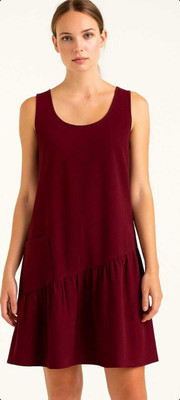 Sands Apparel Women A-line Maroon Above Knee/Mid Thigh Length Dress