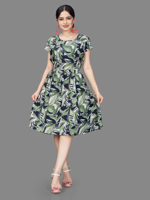 HOUSE OFF COMMON Women Fit and Flare Multicolor Below Knee Dress