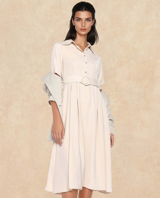 RAREISM Women Fit and Flare White Midi/Calf Length Dress