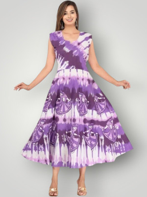 Tankavi Women Fit and Flare Purple Knee Length Dress