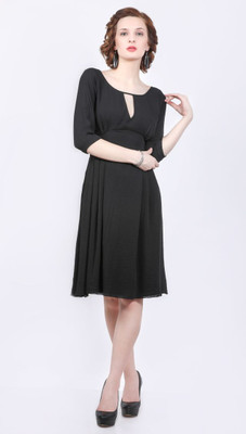 Delis Women Skater Black Knee Length Dress