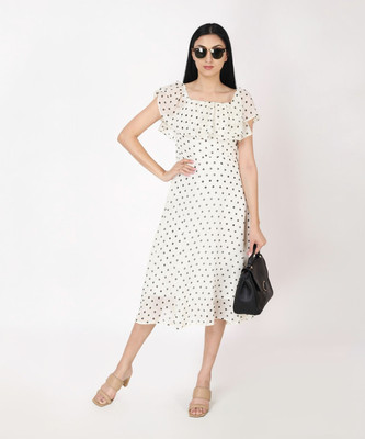 Jakanary Women A-line White Below Knee Dress
