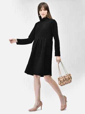 CRIMSOUNE CLUB Women A-line Black Knee Length Dress