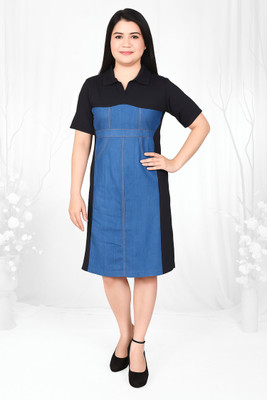 GJSHOP Women A-line Blue Midi/Calf Length Dress