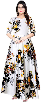 HouseOfCommon Women Maxi White Full Length Dress