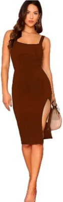 ladik way Women Bodycon Brown Midi/Calf Length Dress