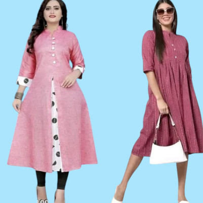 Suhani Creationnm Women Printed A-line Kurta(Pink, Maroon)