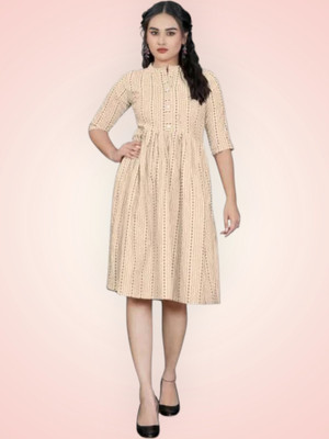 Rangrasiyt Women A-line Beige Knee Length Dress