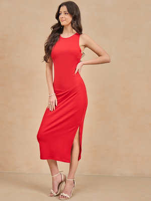 COLOR CAPITAL Women Bodycon Red Midi/Calf Length Dress