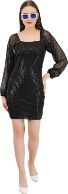 The chandan Women Bodycon Black Above Knee/Mid Thigh Length Dress