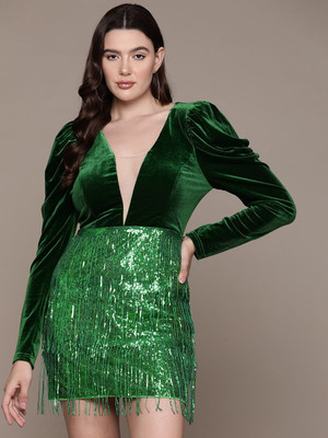 bebe Women Bodycon Green Mini/Short Dress