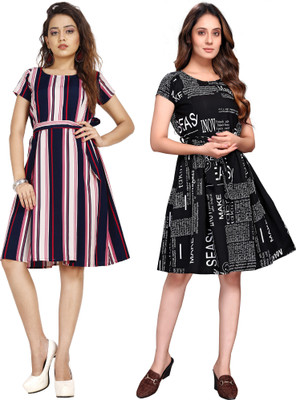 Rinra Women A-line Multicolor Below Knee Dress