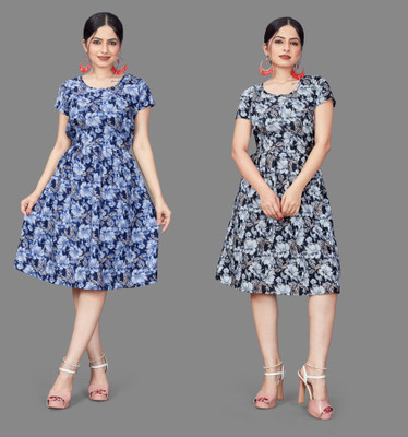MAHADEV Women Fit and Flare Multicolor Mini/Short Dress