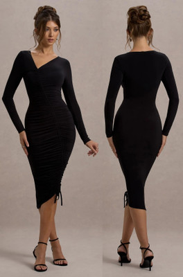 Traquila Women Bodycon Black Midi/Calf Length Dress