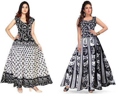RADHA RANI COLLECTION Women A-line Black, White Maxi/Full Length Dress