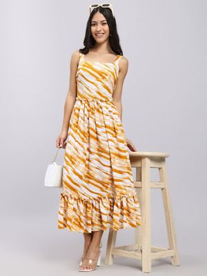 Attire Empire Women A-line Yellow Midi/Calf Length Dress