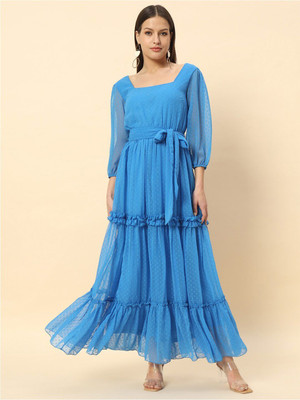 CHEMISTRY Women A-line Blue Midi/Calf Length Dress