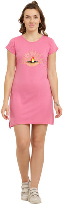 Priya Point Women T Shirt Pink Above Knee/Mid Thigh Length Dress