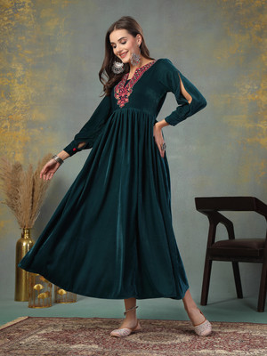Stylum Women Fit and Flare Green Maxi/Full Length Dress