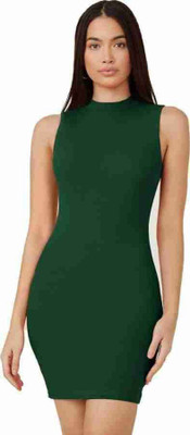 Zintom Women Bodycon Dark Green Above Knee/Mid Thigh Length Dress