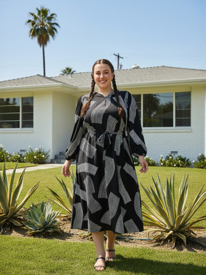 OXOLLOXO Women Fit and Flare White, Black Maxi/Full Length Dress