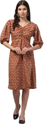 My Swag Women A-line Brown Midi/Calf Length Dress