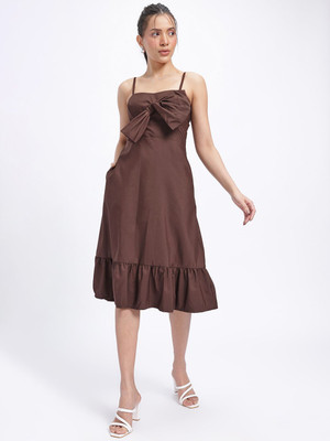 Dressberry Women A-line Brown Midi/Calf Length Dress