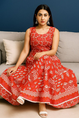 HouseOfCommon Women Fit and Flare Red Midi/Calf Length Dress