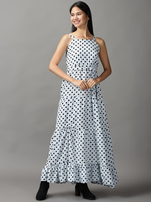 SHOWOFFFF Women Fit and Flare Black, White Maxi/Full Length Dress
