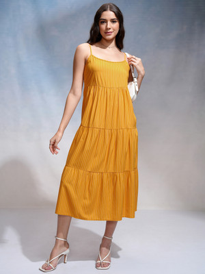 Tokyo Talkies Women Fit and Flare Yellow Midi/Calf Length Dress