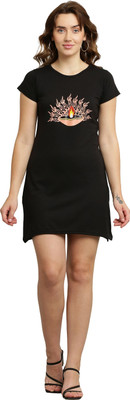 HouseOfCommon Women T Shirt Black Above Knee/Mid Thigh Length Dress