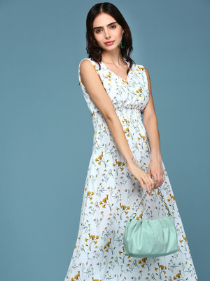 SHOWOFFFF Women Fit and Flare White, Black, Yellow Maxi/Full Length Dress