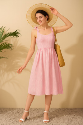 RudraRobes Women Gathered Pink Below Knee Dress