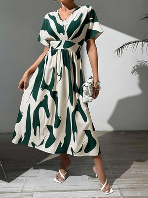 fennel Women Gathered Green Knee Length Dress