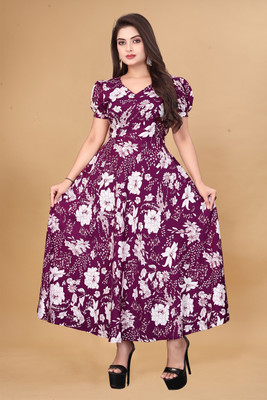 ANTRA Women Fit and Flare Maroon Maxi/Full Length Dress