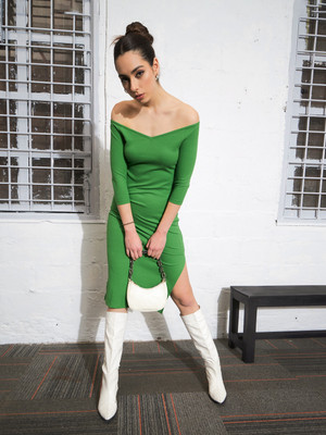 SASSAFRAS Women Bodycon Green Midi/Calf Length Dress