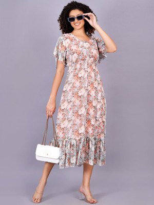 Oh Mi Dios Women Fit and Flare Multicolor Midi/Calf Length Dress