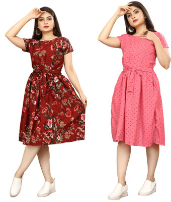 HouseOfCommon Women A-line Black, Blue Knee Length Dress