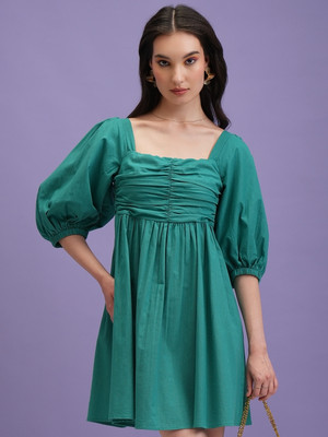 Tokyo Talkies Women Fit and Flare Green Mini/Short Dress