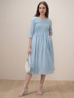 Vishudh Women A-line Blue Maxi/Full Length Dress