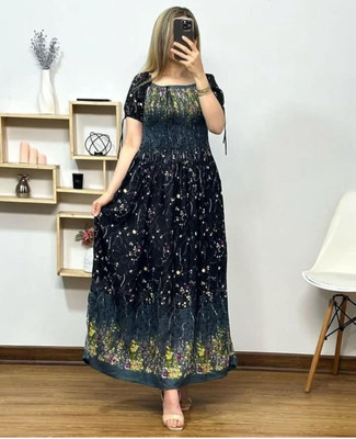 Srfashionglobel Women Fit and Flare Multicolor Maxi/Full Length Dress