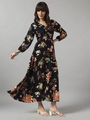 Jash Creation Women Fit and Flare Gold Midi/Calf Length Dress