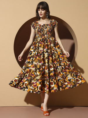 ZWERLON Women A-line Multicolor Midi/Calf Length Dress