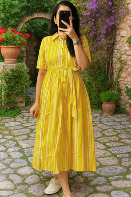 SAAVI Mehra creation Women Ethnic Dress Yellow Knee Length Dress