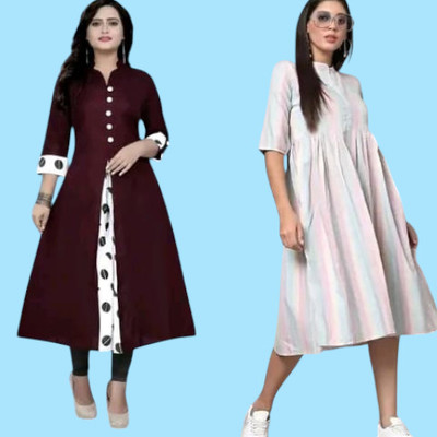 Texpamz Women Striped A-line Kurta(Red, White)