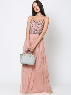 driro Women Maxi Pink, Black Full Length Dress