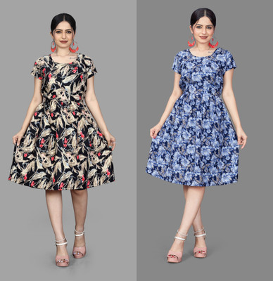 varudifeb Women Fit and Flare Multicolor Mini/Short Dress